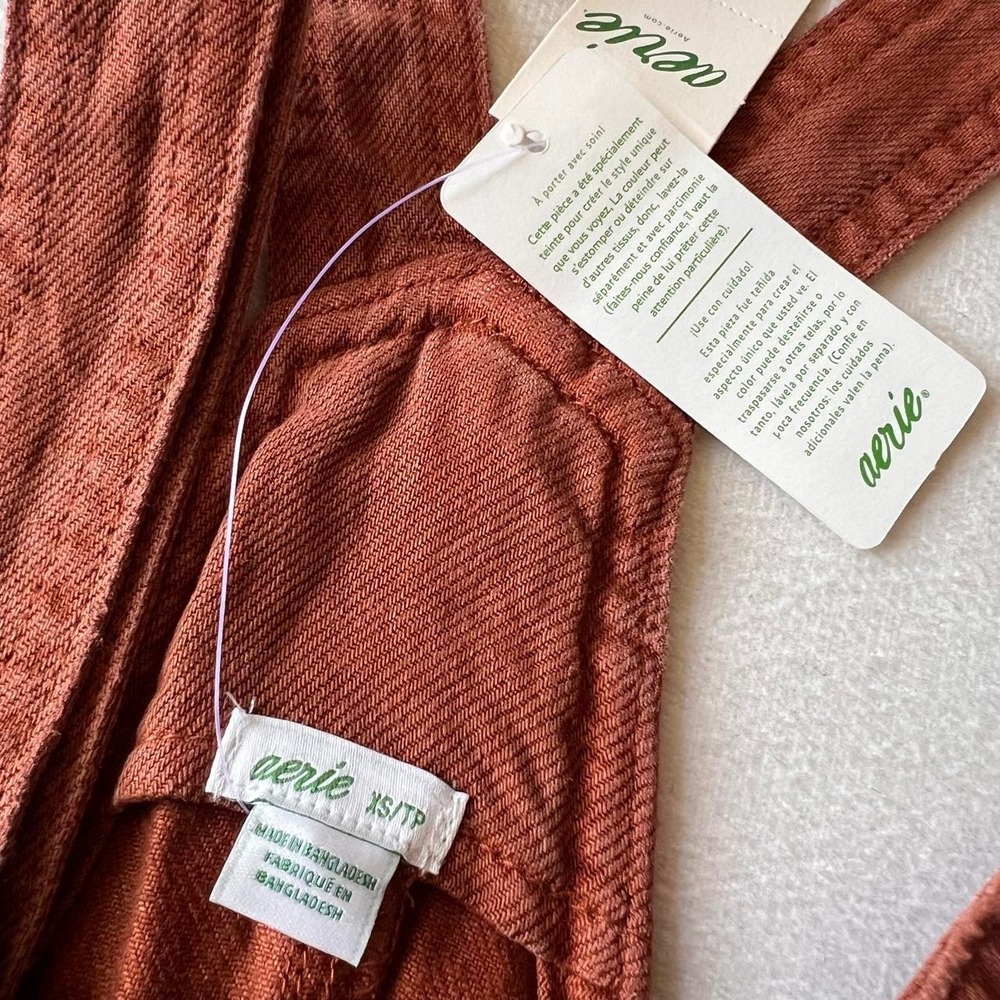 Aerie Brand NWT Rust Orange Overalls Linen Cottagecore Flowy Y2K Prairie Western - Picture 6 of 8